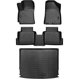 Custom Fit All Weather Car Floor Mats for Hyundai Kona 2025 2024 - Heavy Duty TPE Floor Liners & Cargo Mat Full Set | Non-Slip Black Interior Car Accessories for Hyundai Kona Floor Liners