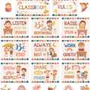 Harloon 43 Pcs Classroom Rules Posters Boho Class Rules Bulletin Board Motivational Educational Behavior Wall Decor Classroom Good Habits Banner for Student Back to School Party Wall Decor Supplies