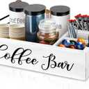 Coffee Station Organizer Wooden Coffee Bar Holder Accessories for Countertop, Farmhouse Kcup Pod Storage Basket with Handle - White
