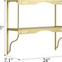 Elegant Gold Wall Shelf 2 Tier Decorative Metal Storage Floating Shelf with Openwork Floral Pattern, 20" x 24", 24.02" x 20.28"