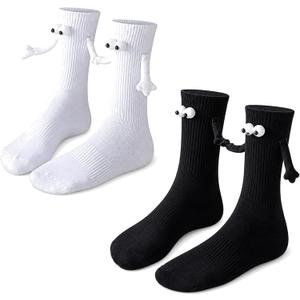 2 Pairs Magnetic Holding Hands Socks for Couples Friends Gifts