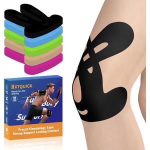 KTQUICK Precut Kinesiology Tape for Knees, 12 Ct,20% Stronger Adhesive,Black | Bunny Designed Knee Tape with Premium Cotton, Breathable, Waterproof, Latex-Free Athletic Tape for Running, Training & Hiking