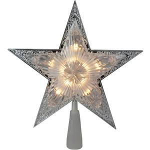10.5" Lighted Silver Star Christmas Tree Topper - Clear Lights