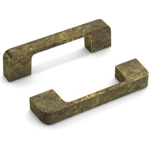 Rergy Cabinet Pulls Kitchen Handles for Cabinets, 2Pack Antique Brass 3inch Hole Center, Square Drawer Hardware Zinc Alloy Dresser Handle for Cupboard (3"/76MM Hole Center)