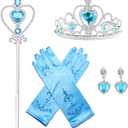 4Pcs Princess Dress Up Accessories for Princess Costume Crown Wand Gift for Girls Christmas Party Halloween Cosplay (Blue)
