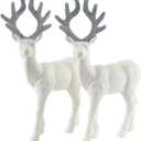 Reindeer Christmas Decoration - 8.5" H White Standing Deer Figurines for Indoor Holiday Decor