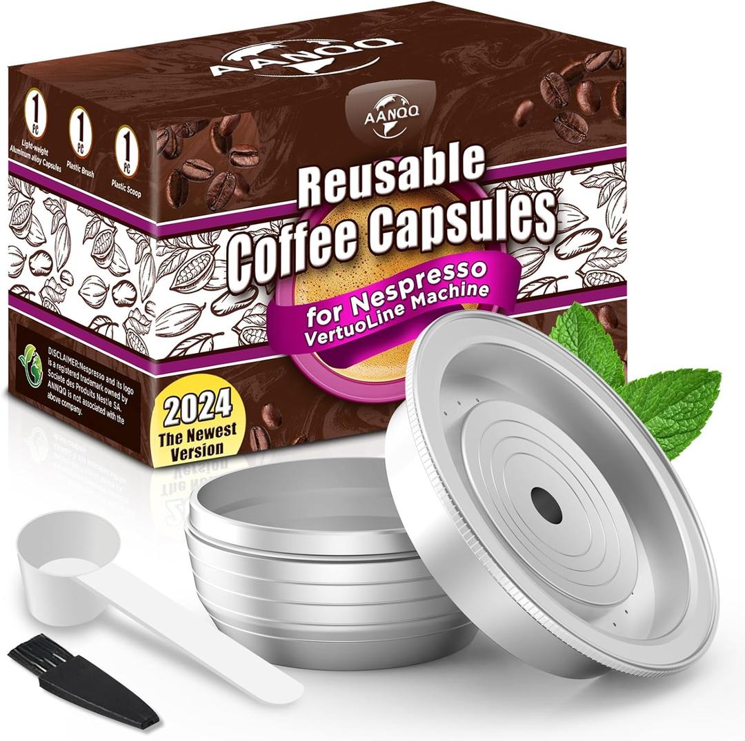 AANQQ Reusable Nespresso Vertuo Pods: Food-Grade Metal Refillable Coffee Capsules - Brewing Espresso 7.8OZ for Nespresso Vertuo & Vertuo Plus, Not for Vertuo Next/Pop, SGS tested, Cost Saving
