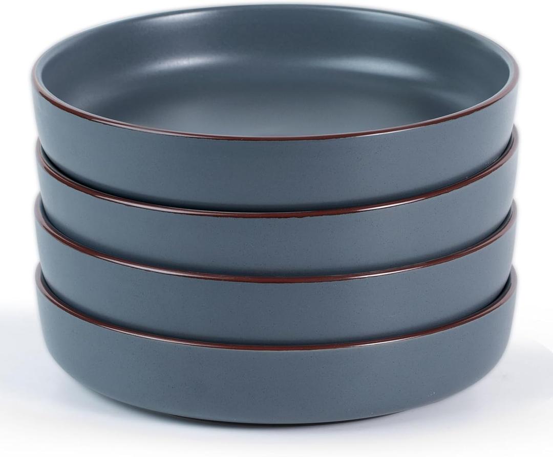famiware Mercury Pasta Bowls Set of 4, 33 oz Large Salad Bowls, Ceramic Pasta Plates Bowls, Serving Bowls for Kitchen, Microwave & Dishwasher Safe, Charcoal