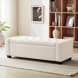 Ottoman with Storage, Storage Ottoman Bench with Safety Hinge, Upholstered Entryway Bench with Seating for Bedroom, Living Room, Holds up to 330 lb, Beige