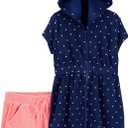 Simple Joys by Carter's Girls Hooded Cover-up and Shorts (6-9 Months, Navy Dots/Pink)