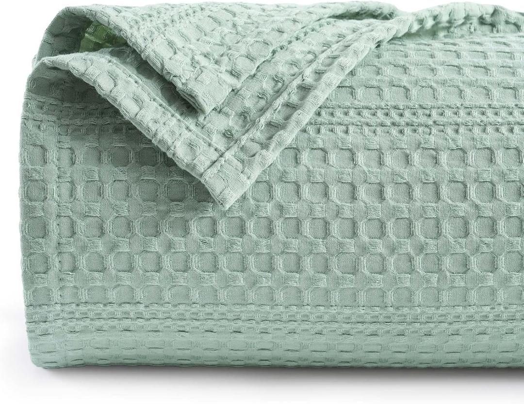 PHF Lightweight Waffle Weave Blanket Queen Size 90"x 90", Soft Woven Summer Blanket for Hot Sleepers - Aesthetic Home Decor for Couch Bed Sofa, Pet Friendly, Sage Green