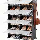 DUMOS 8-Tier Shoe Storage Cabinet with Door, Stackable, 32 Pairs, Black