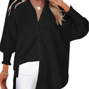 Womens Oversized Button Down Shirts Smocked Cuffed Ruffle Sleeve Boyfriend Blouses Collared Work Casual Top with Pockets 2XL