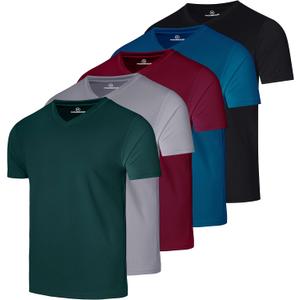 Real Essentials 5 Pack: Men's Mesh Quick Dry Short Sleeve V-Neck T-Shirt - Athletic Performance, (Medium)