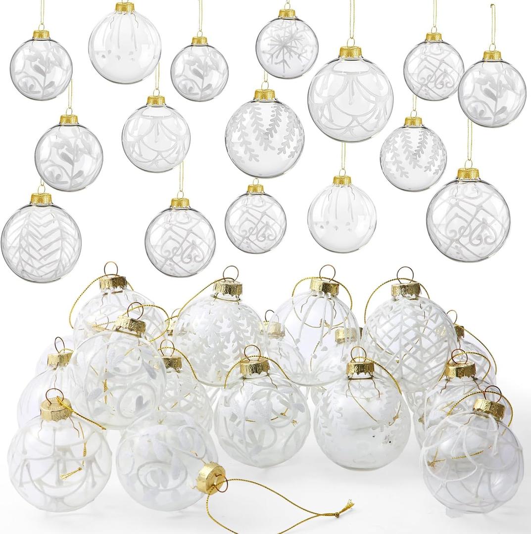Liliful 24 Pcs Clear Glass Christmas Ball Ornaments 2.36 Inch Glass Christmas Tree Decorations Xmas Tree Hanging Balls Ornaments Decoration for Trees Xmas Holiday Party Decor Gift