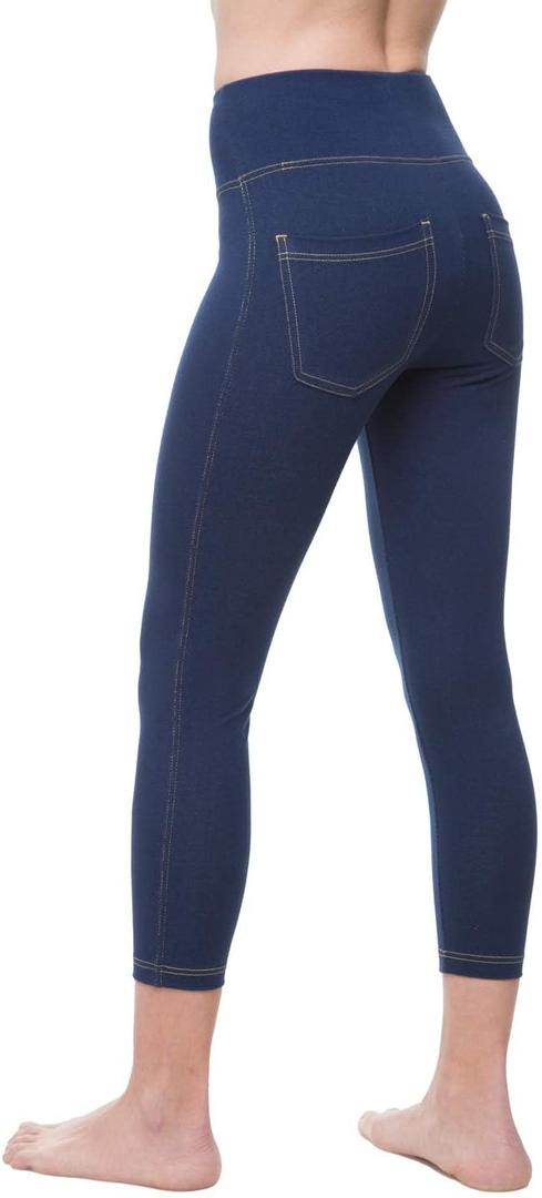 Nirlon Women's Jeggings High Waist Tummy Control Jean Leggings with Pockets (XL 22" Inseam, Jeans)