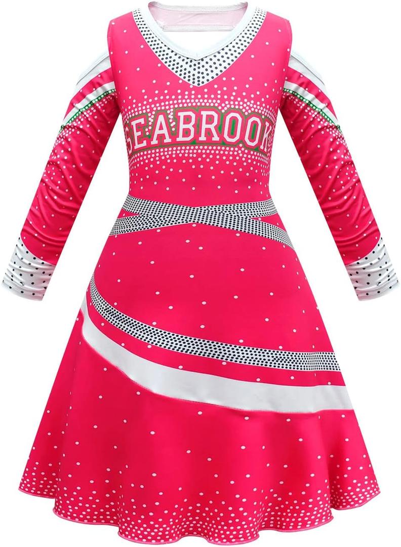 Zombies Cheerleader Dresses for Girls Cheerleading Outfit (7-8 Years, Red)