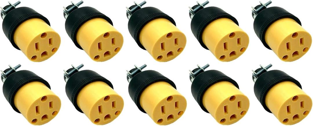 BRUFER 320203 Heavy Duty Female Electrical Plug 3-Prong 125V 15A - 3 Wire Replacement Female Electrical Plug - Bulk Pack of 10 pieces