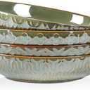 Sureasy Pasta Bowls Set of 4-30oz Large Ceramic Embossed Bowl Plates, 8.5 Inch Wide and Shallow Plate Bowls, Salad Bowl, Microwave, Oven & Dishwasher Safe, Green