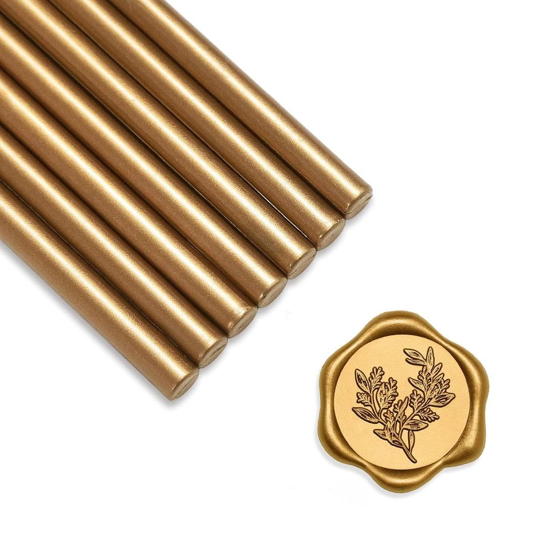 UNIQOOO Mini Glue Gun Sealing Wax Sticks for Wax Seal Stamp - Metallic Antique Gold, Great for Wedding Invitations, Christmas Cards, Snail Mails, Wine Packages, Christmas Gift Ideas, Pack of 16