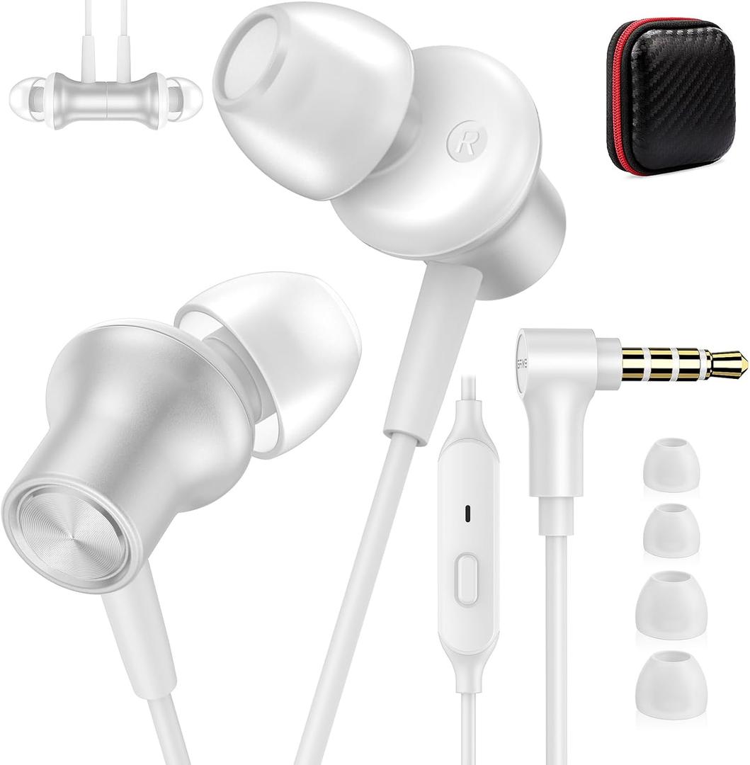 Noise Isolating Wired Earbuds for Chromebook Laptop PC, Ear Buds Wired with 3.5mm Plug in Audio Jack Mic/Mute HiFi Stereo Wire Headphone Corded Earphones for Kindle Fire/Switch School, Silver