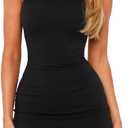 OZICERD Boat Neck Bodycon Mini Dresses for Women Going Out Dress Summer Sleeveless Short Elegant Club Cocktail Party Dress (Medium, Black)