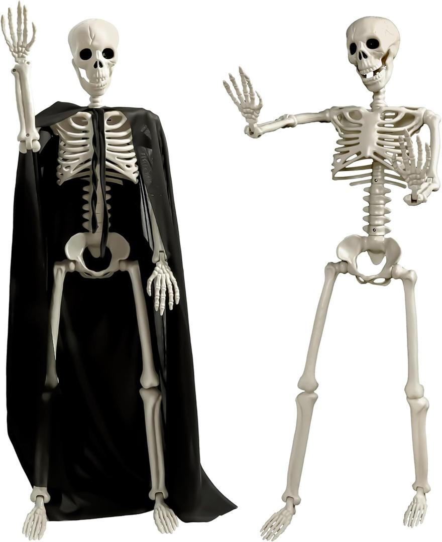 2 Pack 36" Halloween Skeleton Decorations, 3 ft Life Size Posable Skeleton Full Body with Movable Joints Plastic Skeleton for Yard Porch Garden Haunted House Graveyard Decoration