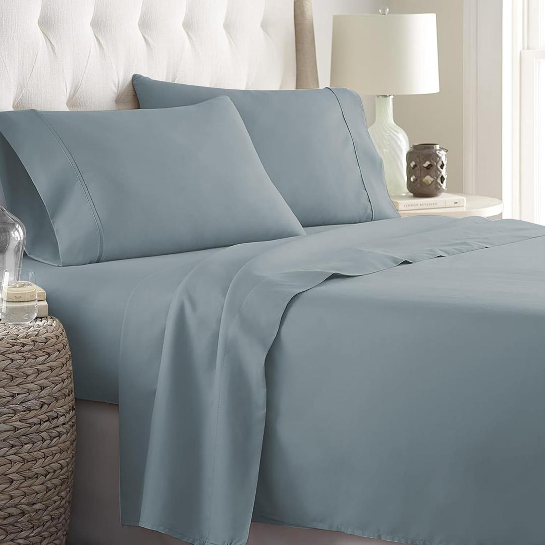Danjor Linens Bed Sheet Set King Size for Hot Sleepers, Hotel Premium Sheets with 4 Pillowcases, Lightweight Brushed Microfiber Deep Pockets, Breathable Cooling 6 Piece Bedding Sets, Spa Blue
