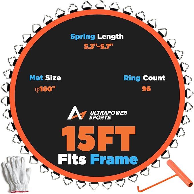 Trampoline Mat Replacement 15FT Replacement Trampoline Mat 15 FT Jumping Mat for 10 Row Stitch Anti-UV Wear-Resistant Hook Gloves Parts