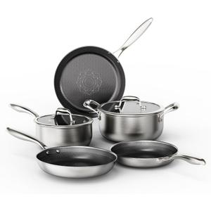 COOKER KING Pots and Pans Set Non Stick, Kitchen Cookware Set, Induction Cookware Set, Health Non Toxic Cooking Pan Set PFOA Free Includes Pots, Pans with Glass Lid, Compatible with All Stoves(Black)