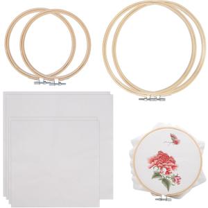 4 Set Embroidery Fabric with Frame Kit Including 4 Embroidery Hoops and 4 Pre-Cut White Cotton Needlework Cloth Fabric, 2 Sizes Cross Stitch Set for DIY Craft Sewing Ornaments