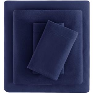 Viviland Plush Micro Fleece King Bed Sheet Set - Soft Polar Fleece Velvet Sheets - Extra Warm Winter Flannel Bed Sheets with Deep Pocket - Navy - King