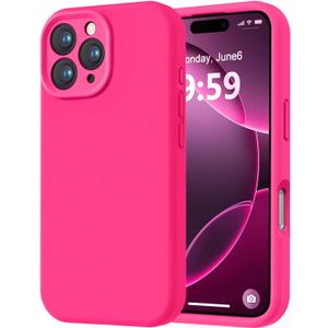 LOVE 3000 Designed for iPhone 16 Pro Case, Premium Silicone with [Soft Anti-Scratch Microfiber Lining] Shockproof Protective Phone Case for Men Women Girls 6.3", Hot Pink