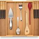 Purawood Kitchen Drawer Organizer with Knife Blocks - Utensil Drawer Organizer for Kitchen, Cutlery Tray & Silverware Organizer, 3-5 Slots - Bamboo Organizer for Utensils & Flatware (Natural)