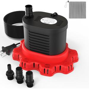 AgiiMan Pool Cover Pump Above Ground - 850 GPH Submersible Water Pump for Pool Draining, Portable Small Sump Pumps with 16' Drainage Hose and 25' Power Cord, 3 Adapters, Black
