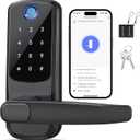 Keyless Entry Door Lock with Handle, Built-in WiFi Deadbolt, Smart Fingerprint Security Lock for Front Door, Support Doorbell Call and APP Unlock, Easy Installation, Matte Black