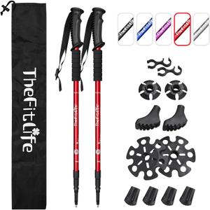 TheFitLife Nordic Walking Trekking Poles - 2 Sticks with Anti-Shock and Quick Lock System, Telescopic, Collapsible, Ultralight for Hiking, Camping, Mountaining, Backpacking, Walking, Trekking, From 26" to 51.2"