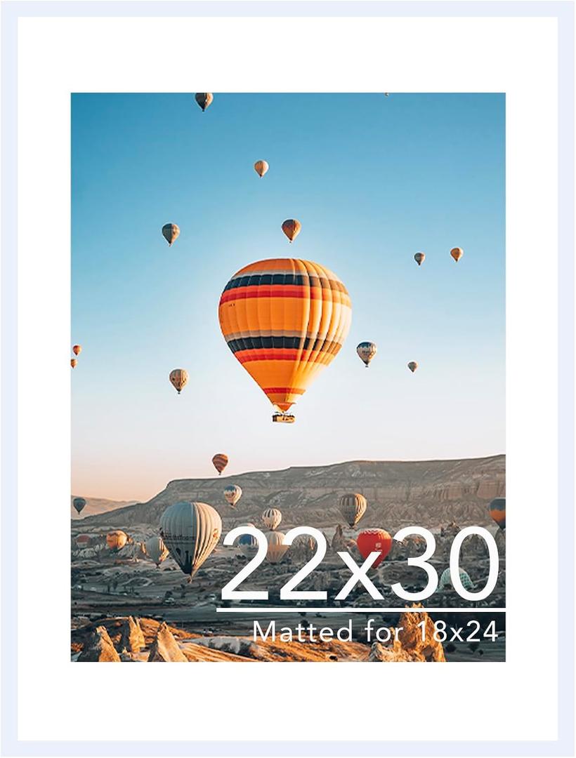 JCJMY 22x30 Picture Frame with 18x24 Mat, Display Photo 18x24 with Mat or 22 x 30 Without Mat, Wall Hanging Large 22 by 30 Poster Frame with Plexiglass, White