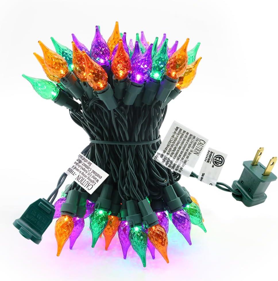 Halloween String Lights 19ft 70 LED Fairy Lights ETL Certified for Indoor Outdoor Patio Xmas Tree Party Decor Orange Purple Green Color Lights Halloween