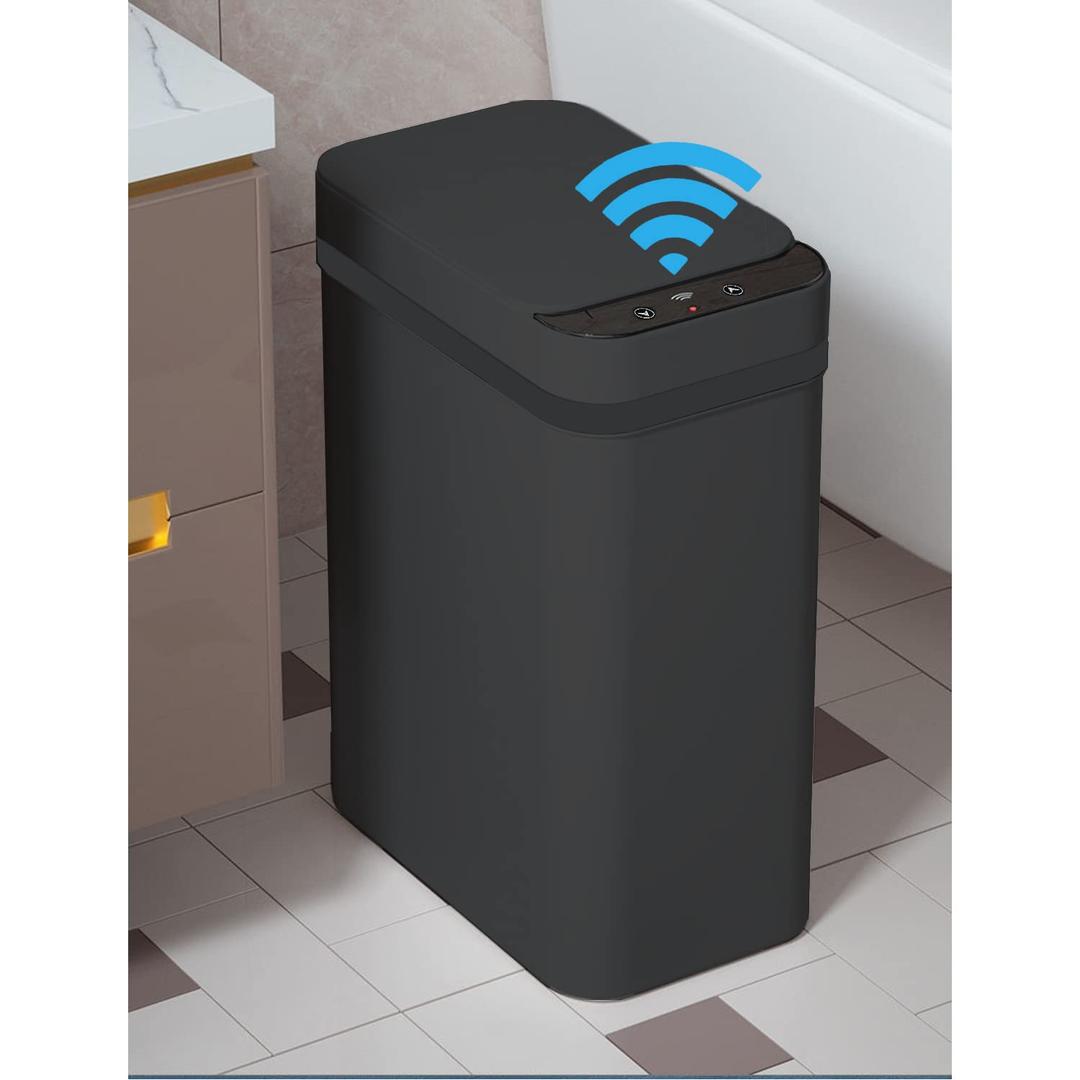Yatmung Touchless Bathroom Can - 2.5 Gallon Smart Can Sensor Motion - Skinny TrBin with Lid - Electric, Narrow, Plastic, Auto Open - Small Slim Automatic Garbage Can (Black)