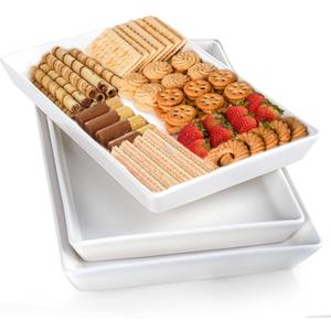 Delling Large Serving Platter, 16/14/12 Inch Rectangular Serving Trays for Serving Food, Serving Tray for Party - Set of 3, White