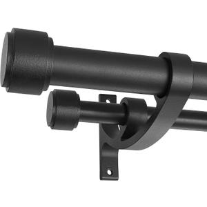 Double Curtain Rods with Aluminum Bouquet Brackets and End Cap Finials, Matte Black Curtain Rods for Windows 36 to 72'',1''Front and 5/8''Back Double Drapery Rods for Blackout and Sheer Curtain Panels