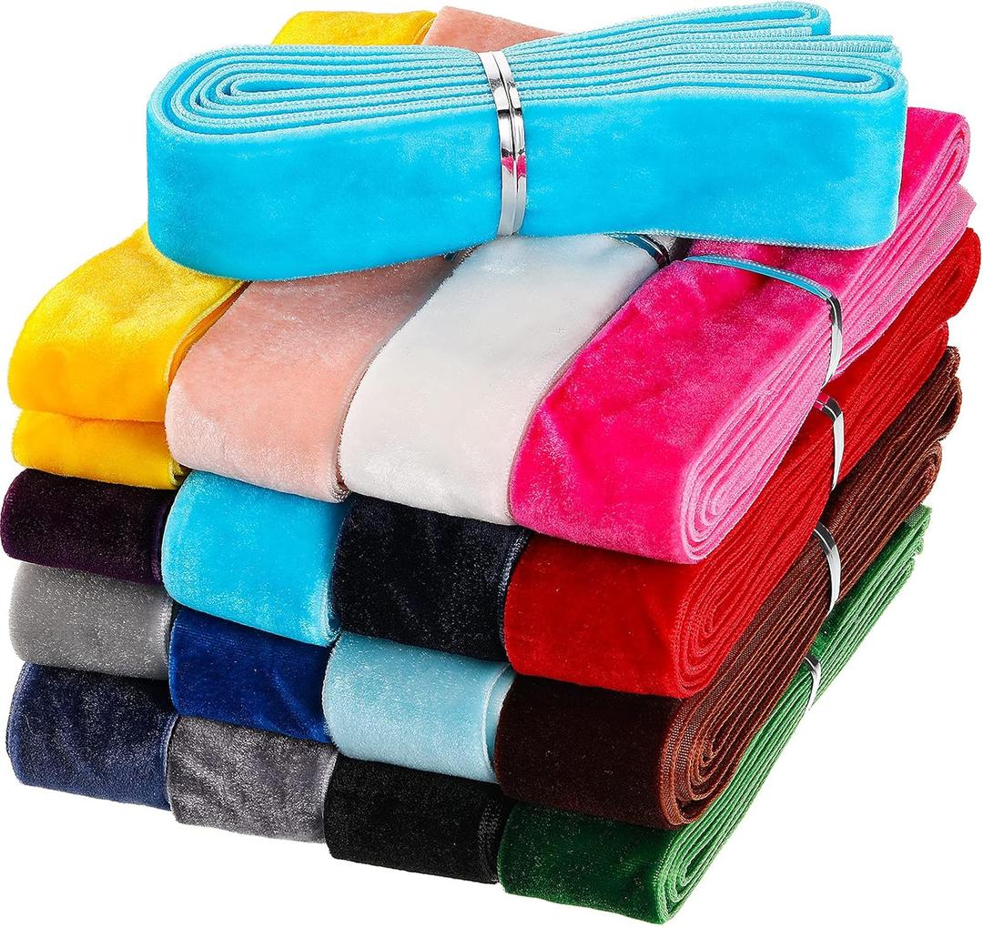 Syhood 60 Yards 1 Inches Christmas Velvet Ribbon Assorted Colors Bulk for Gift Wrapping DIY Craft Hair Bow Christmas Tree Wreath Bows Door Garland Wedding Decor (Multicolor)