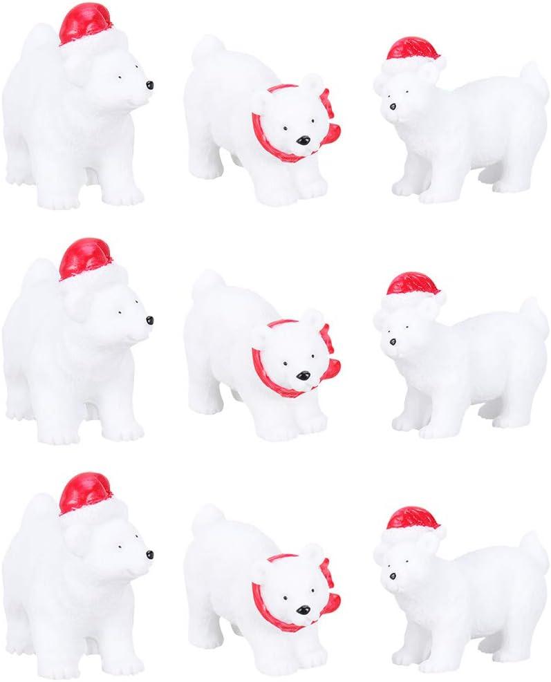 9Pcs Christmas Miniature Polar Bear Adornment Creative Bear Micro Landscape Ornament Desktop Decoration (Random Style) Home Decor
