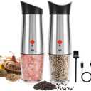 Electric Salt and Pepper Grinder Set: - for Gravity Automatic Sea Salt Grinder Set Spice Pepper Shakers with Adjustable Coarseness USB Rechargeable Battery Power Peppercorn Mill (Silver)