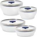 Anyday 8-Pc Microwave Cookware & Glass Food Storage Set with Glass Lids | Plastic-Free Containers | Stackable Airtight Steamer with Vented Lid for Microwave-Safe Reheating & Steaming Vegetables, Rice, 8-Piece