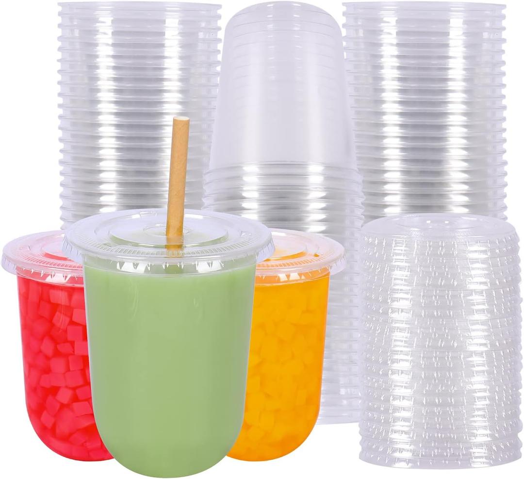 17 oz Disposable Clear Plastic Cups With Flat Lids Perfect for Cold Drinks Coffee Smoothie Dessert Cups 50 Pack (EXP 12/31/56)