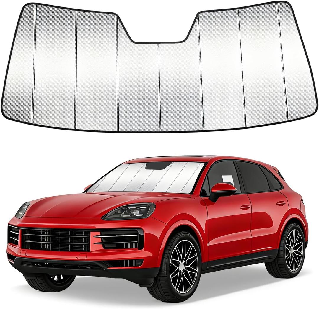 Windshield Sun Shade Custom Fit for Porsche Cayenne 2019-2024, Accordion Folding Thick Window Sunshade Block Heat 99% UV Rays Sun Visor Keep Cooler Car Accessories