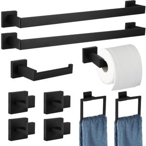 10-Pieces Matte Black Bathroom Accessories Set, 23.6 Inch Bath Towel Bar Set, SUS304 Stainless Steel Bathroom Towel Holder Set, Towel Racks for Bathroom Wall Mounted.