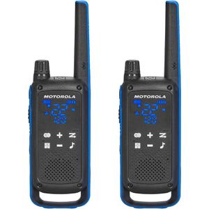 Motorola Solutions, Portable FRS, T802, Talkabout, Two-Way Radios Waterproof IP54 Walkie Talkie Emergency Preparedness, Rechargable, 22 Channel, 35 Mile, Black W/Blue, 2 Pack